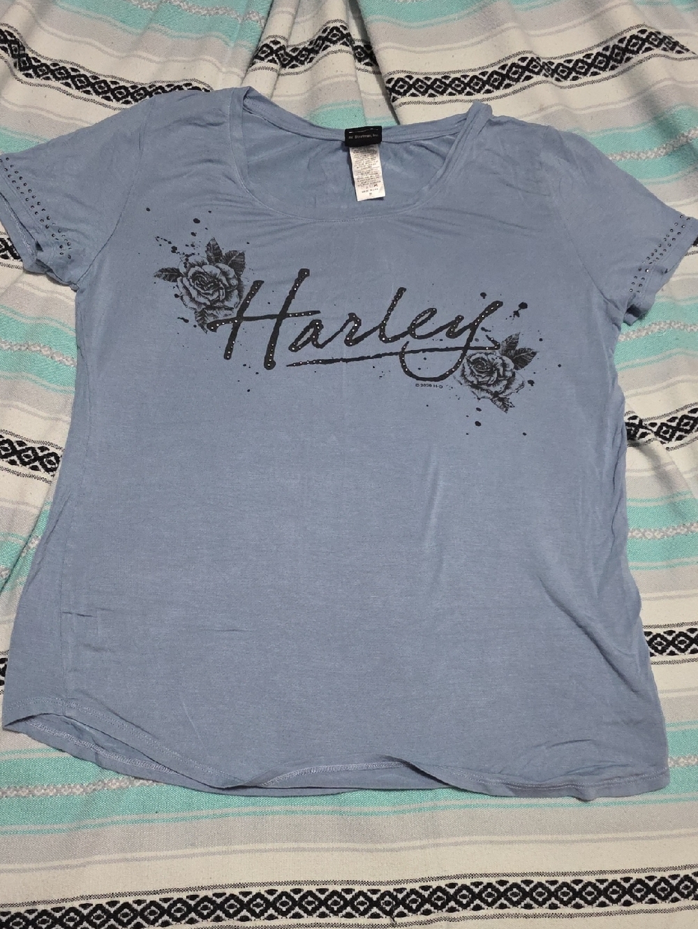Harley-Davidson Light Blue Short Sleeve Tee with  Rose Rocky TOP Pigeon Forge TN